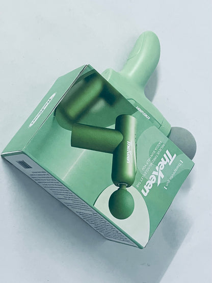 TheKeen Mini Massage Gun, Powerful Handheld Muscle Massager for Back Pain Relief, Deep Tissue Percussion Small Massage Gun Travel Massager with 4 Massage Heads Silent Brushless Motor, Green