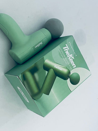 TheKeen Mini Massage Gun, Powerful Handheld Muscle Massager for Back Pain Relief, Deep Tissue Percussion Small Massage Gun Travel Massager with 4 Massage Heads Silent Brushless Motor, Green