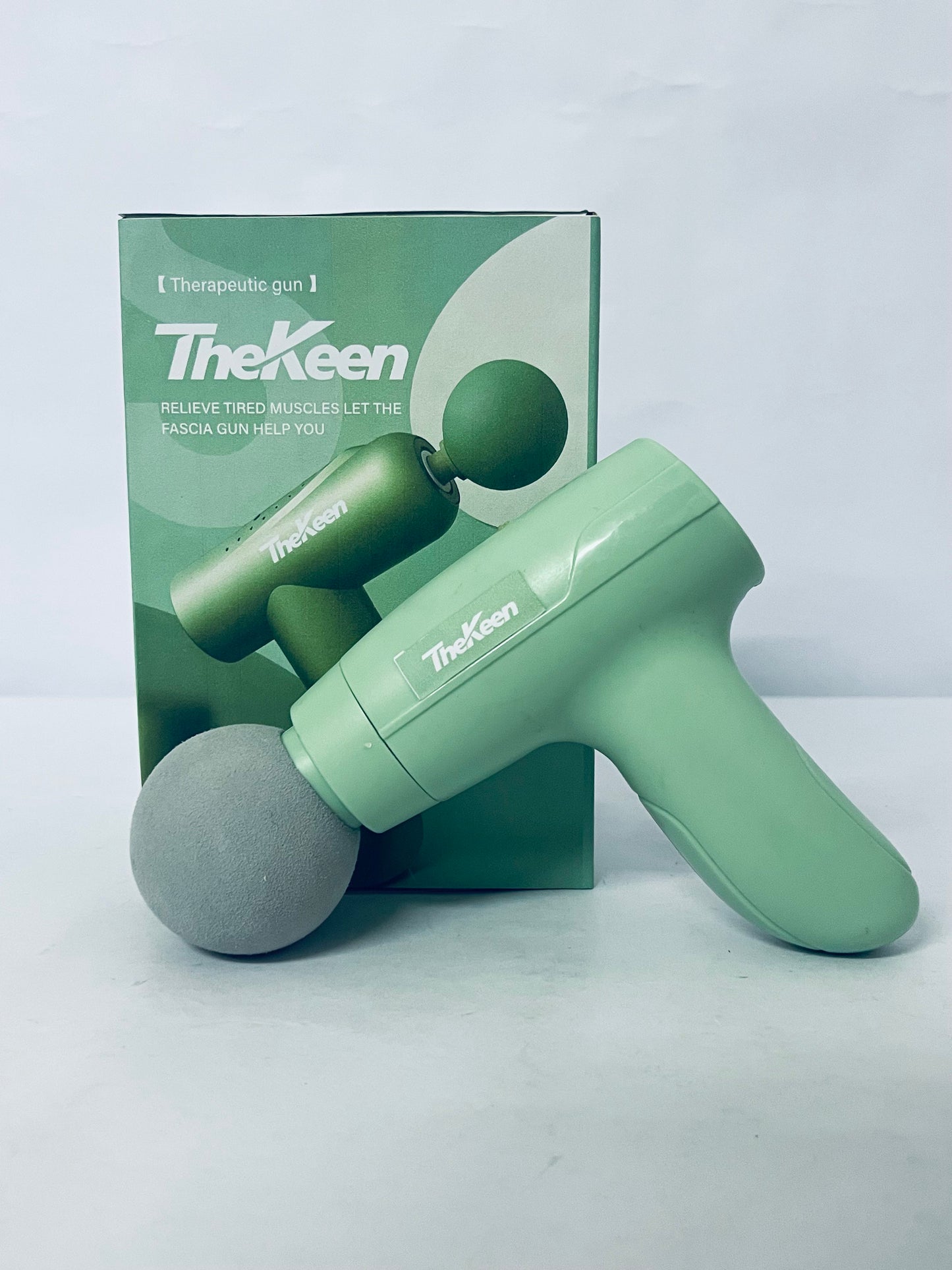 TheKeen Mini Massage Gun, Powerful Handheld Muscle Massager for Back Pain Relief, Deep Tissue Percussion Small Massage Gun Travel Massager with 4 Massage Heads Silent Brushless Motor, Green