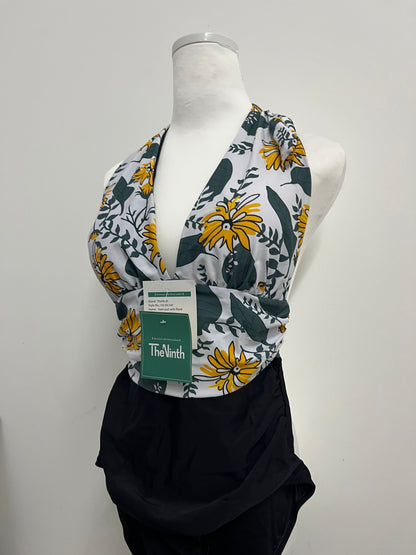TheNinth Sexy Halter Backless Monokini, Floral Cheeky Ruched, Deep V Tummy Control