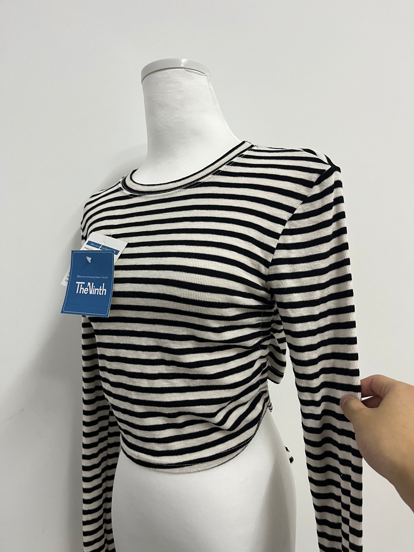 TheNinth Women's Casual Striped Tee Shirt Long Sleeve Round Neck Top