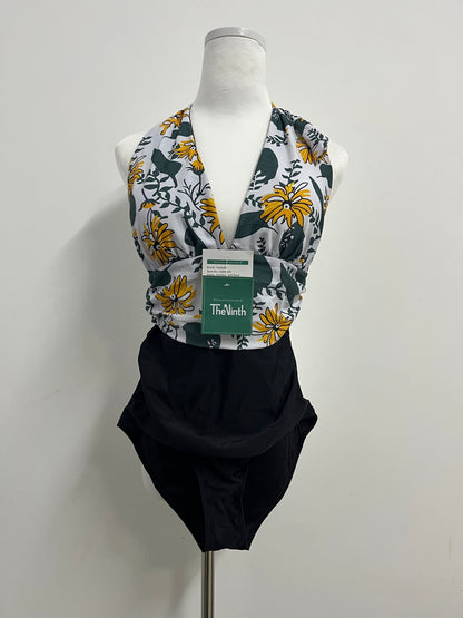 TheNinth Sexy Halter Backless Monokini, Floral Cheeky Ruched, Deep V Tummy Control