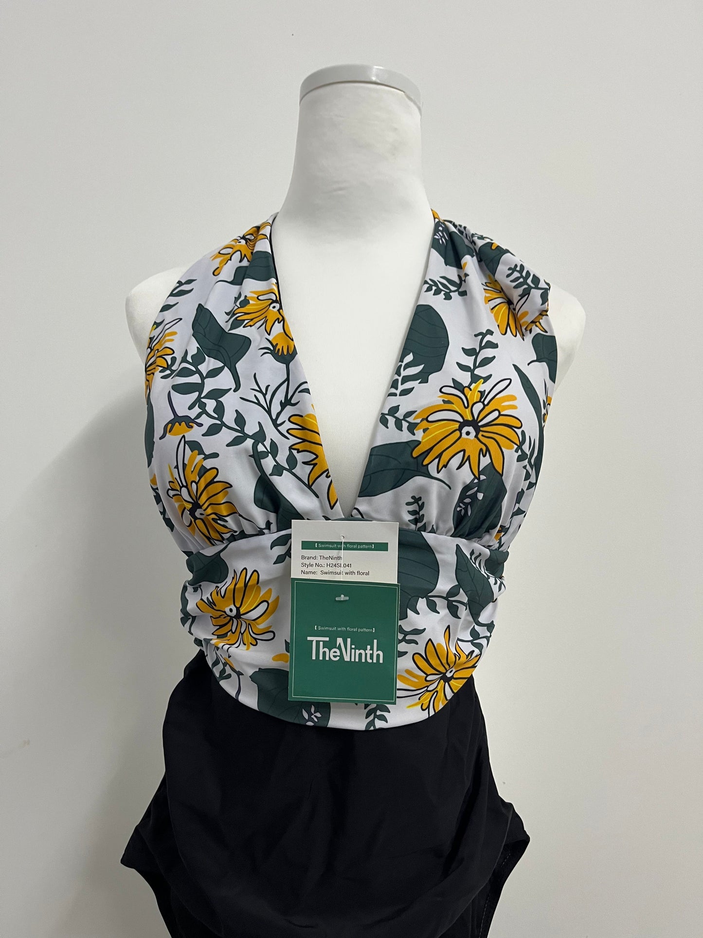 TheNinth Sexy Halter Backless Monokini, Floral Cheeky Ruched, Deep V Tummy Control