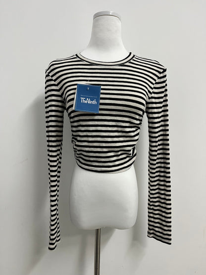 TheNinth Women's Casual Striped Tee Shirt Long Sleeve Round Neck Top