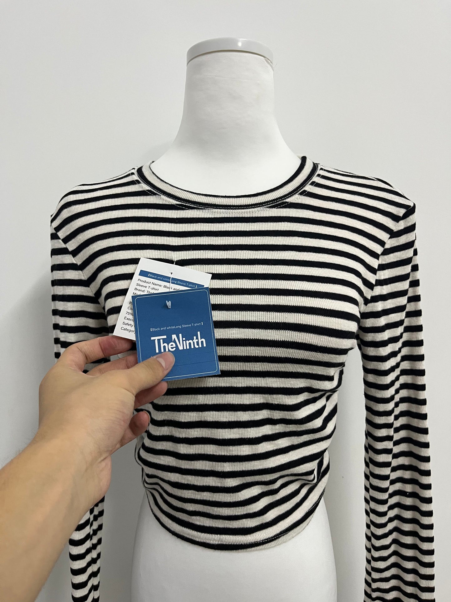 TheNinth Women's Casual Striped Tee Shirt Long Sleeve Round Neck Top