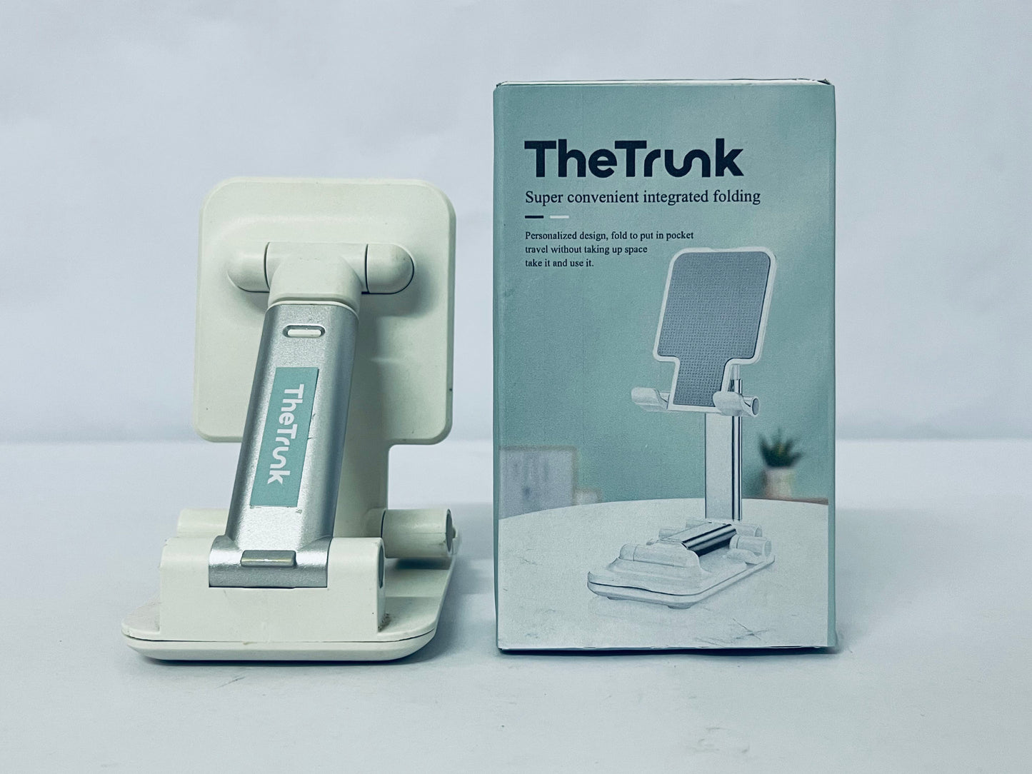 TheTrunk Cell Phone Stand, Angle Height Adjustable Cell Phone Holder with Silicon Pad for Desk Fully Forldable Mobile Phone Holder Compatible with All Mobile Phones (White)
