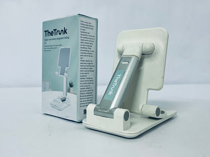 TheTrunk Cell Phone Stand, Angle Height Adjustable Cell Phone Holder with Silicon Pad for Desk Fully Forldable Mobile Phone Holder Compatible with All Mobile Phones (White)