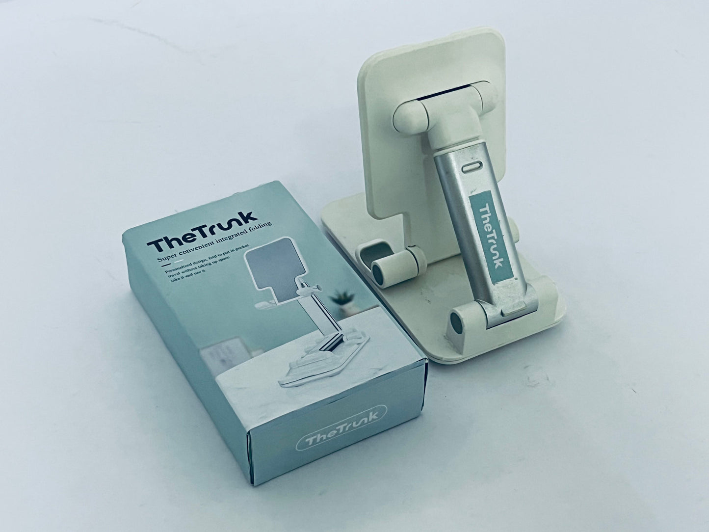 TheTrunk Cell Phone Stand, Angle Height Adjustable Cell Phone Holder with Silicon Pad for Desk Fully Forldable Mobile Phone Holder Compatible with All Mobile Phones (White)