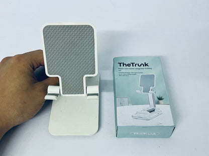 TheTrunk Cell Phone Stand, Angle Height Adjustable Cell Phone Holder with Silicon Pad for Desk Fully Forldable Mobile Phone Holder Compatible with All Mobile Phones (White)