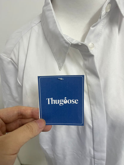 [Thugoose Chemises]——Thugoose Classic Twill Short-Sleeve Shirt - Oversized Versatile White Button-Down