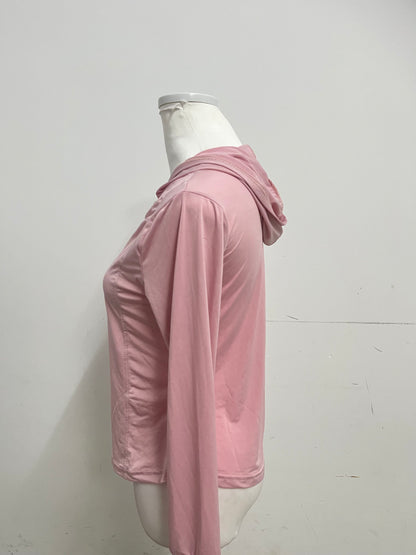 【Tigerelax Pastel Pink Hooded Athletic Shirt】—— Stylish & Flexible Activewear for Daily Movement