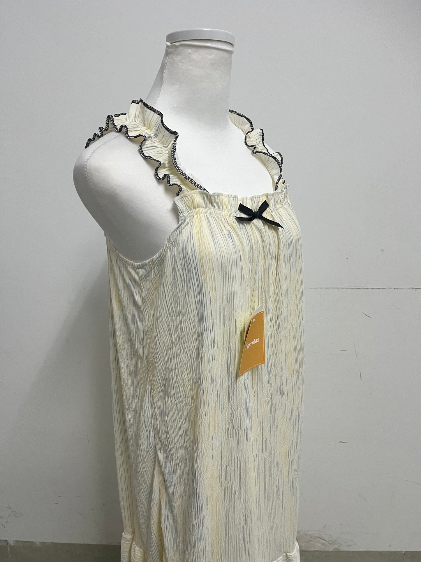 【Tigerelax Ruffled Strap Striped Nightdress】—— Cozy & Elegant Sleepwear for Relaxing Evenings