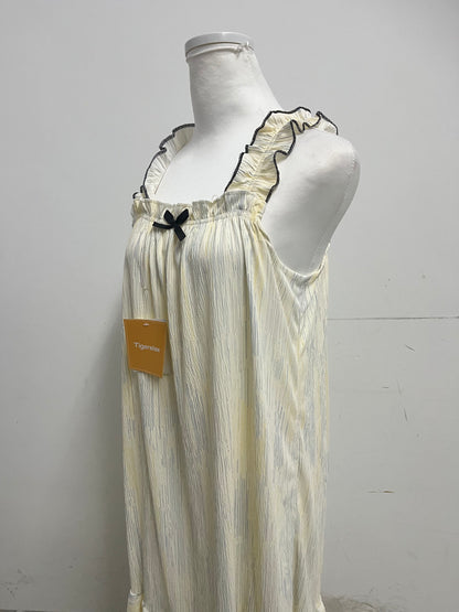 【Tigerelax Ruffled Strap Striped Nightdress】—— Cozy & Elegant Sleepwear for Relaxing Evenings