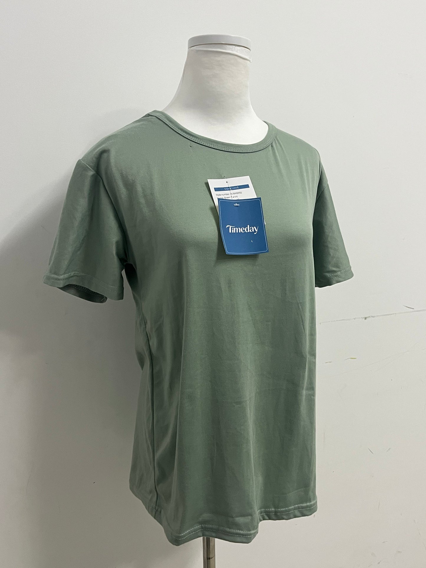 Timeday T-shirts - Sage Green Crew Neck Short-Sleeve Casual Tee