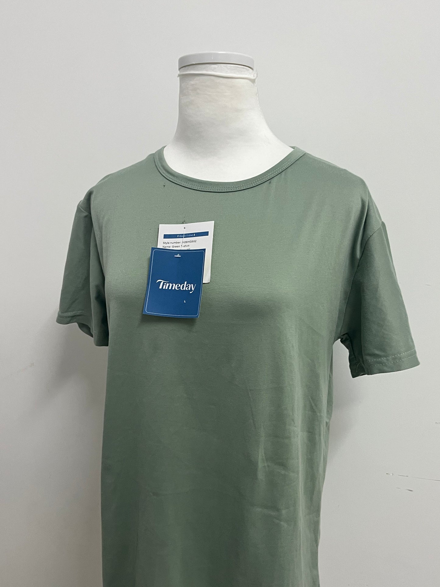 Timeday T-shirts - Sage Green Crew Neck Short-Sleeve Casual Tee