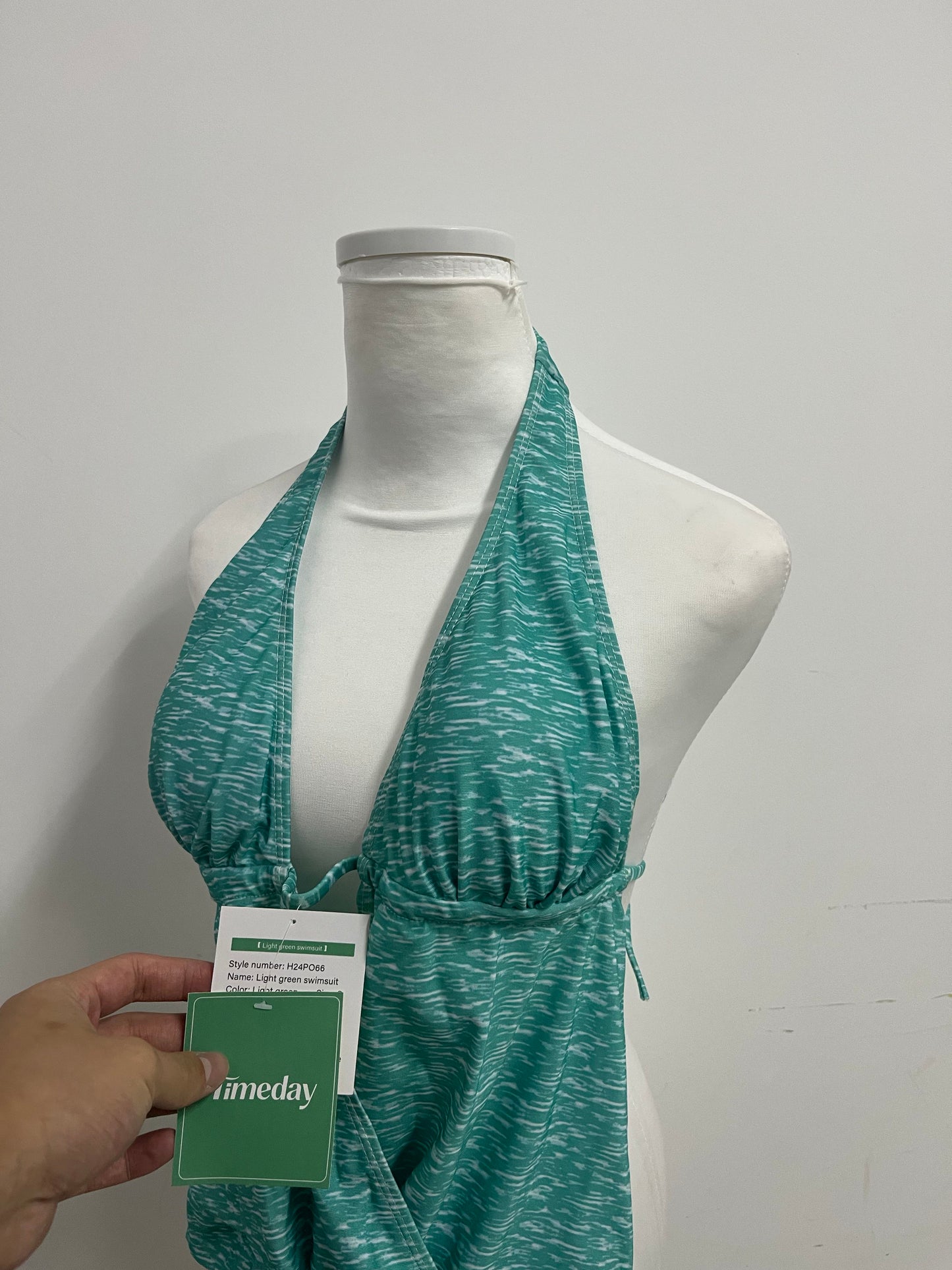 Timeday Swimsuits - Teal Marled Halter Neck 2-in-1 Cover-Up Swimsuit