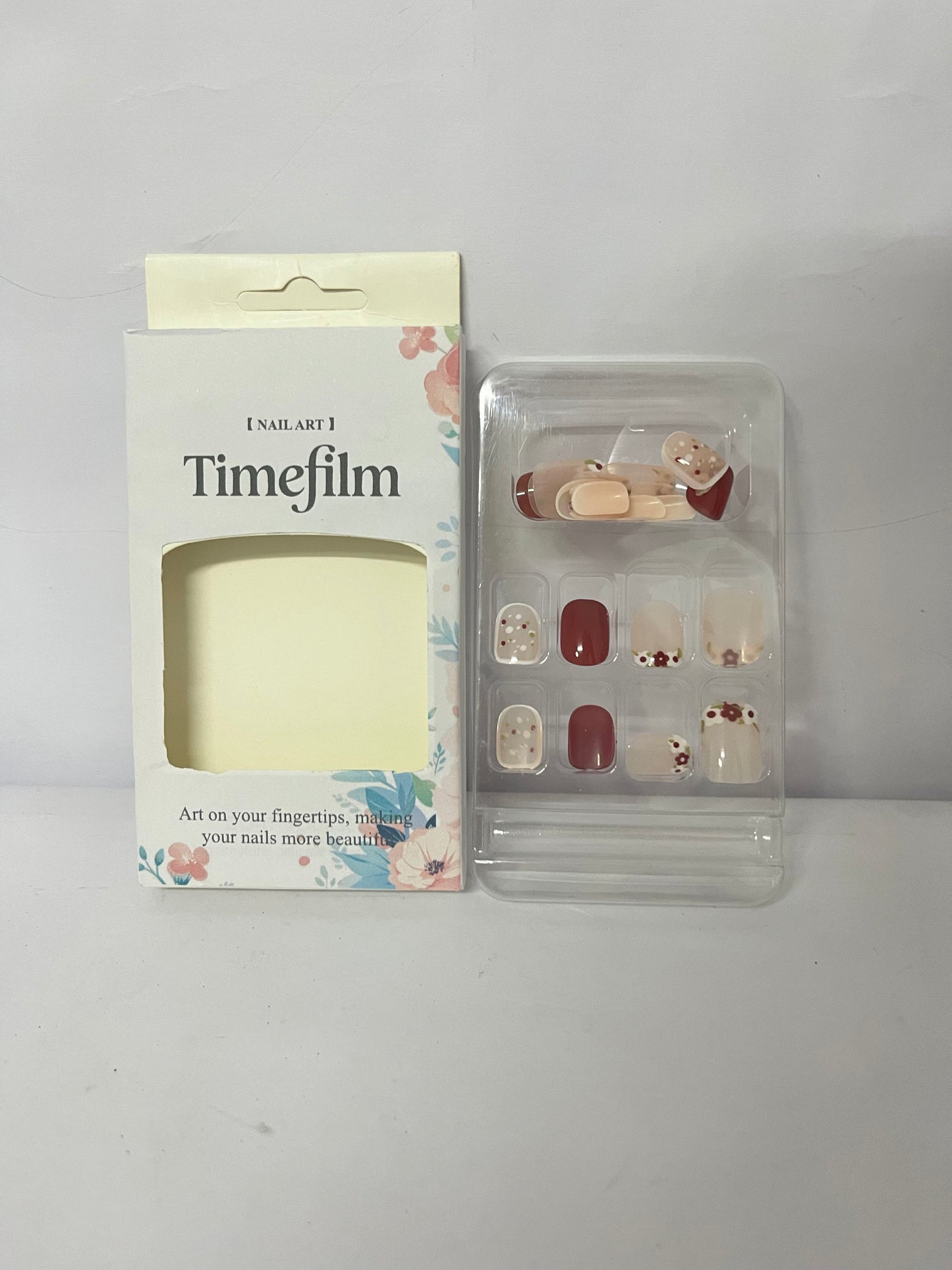 Timefilm Fake Nails Square Acrylic Nails Press ons Cute Flower Reusable Glue on Nails for Women and Girls Daily Wear Manicure 24 Pcs
