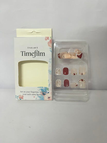 Timefilm Fake Nails Square Acrylic Nails Press ons Cute Flower Reusable Glue on Nails for Women and Girls Daily Wear Manicure 24 Pcs