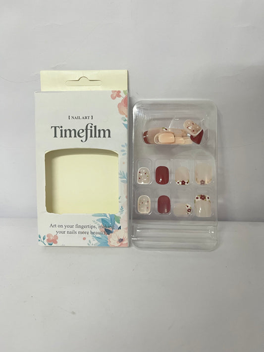 Timefilm Fake Nails Square Acrylic Nails Press ons Cute Flower Reusable Glue on Nails for Women and Girls Daily Wear Manicure 24 Pcs
