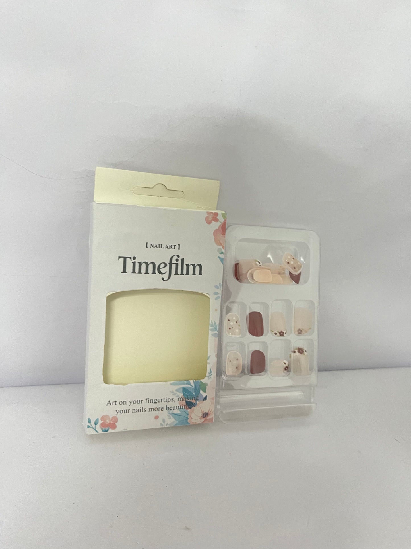 Timefilm Fake Nails Square Acrylic Nails Press ons Cute Flower Reusable Glue on Nails for Women and Girls Daily Wear Manicure 24 Pcs
