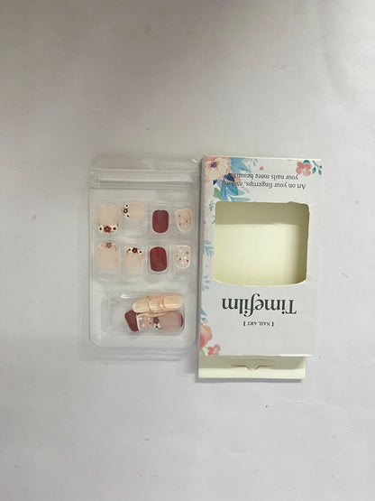Timefilm Fake Nails Square Acrylic Nails Press ons Cute Flower Reusable Glue on Nails for Women and Girls Daily Wear Manicure 24 Pcs