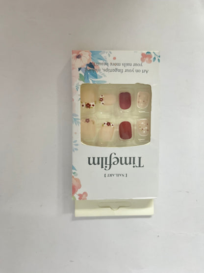 Timefilm Fake Nails Square Acrylic Nails Press ons Cute Flower Reusable Glue on Nails for Women and Girls Daily Wear Manicure 24 Pcs