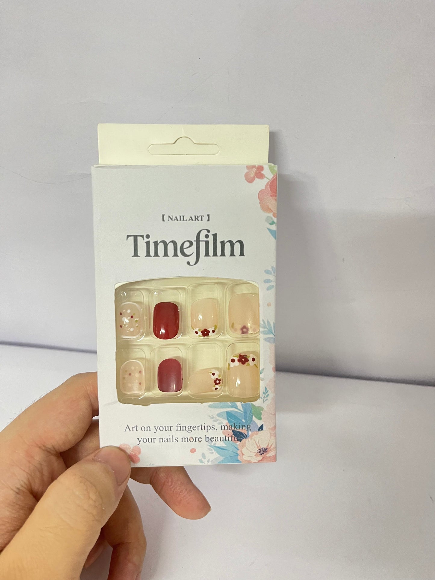 Timefilm Fake Nails Square Acrylic Nails Press ons Cute Flower Reusable Glue on Nails for Women and Girls Daily Wear Manicure 24 Pcs