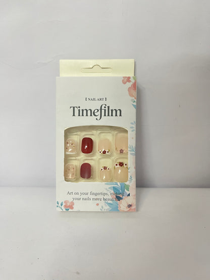 Timefilm Fake Nails Square Acrylic Nails Press ons Cute Flower Reusable Glue on Nails for Women and Girls Daily Wear Manicure 24 Pcs