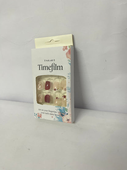 Timefilm Fake Nails Square Acrylic Nails Press ons Cute Flower Reusable Glue on Nails for Women and Girls Daily Wear Manicure 24 Pcs