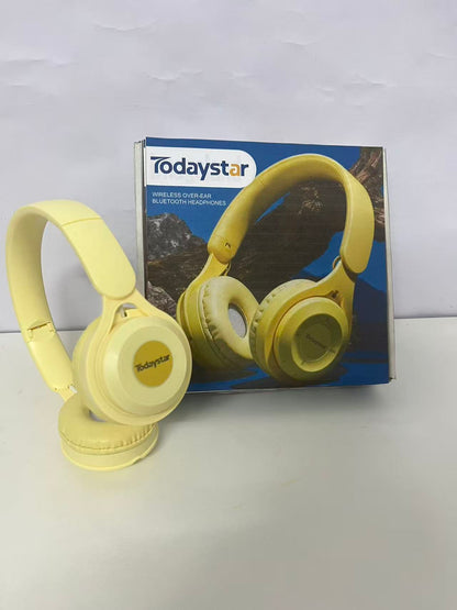 [Todaystar Headphones]-Over-Ear Bluetooth Headphones - Cream Yellow Wireless Music Headset