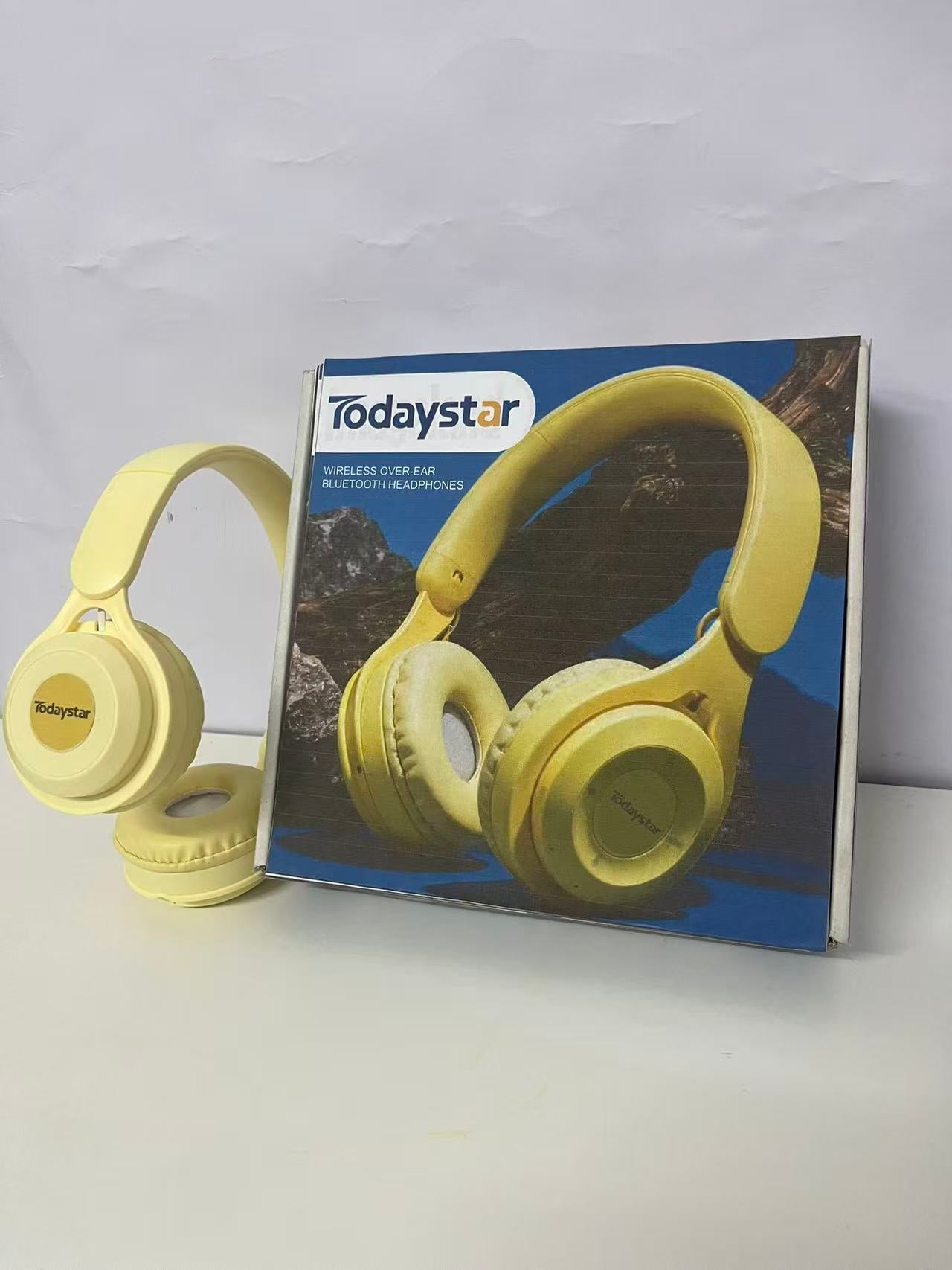 [Todaystar Headphones]-Over-Ear Bluetooth Headphones - Cream Yellow Wireless Music Headset