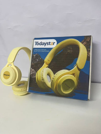 [Todaystar Headphones]-Over-Ear Bluetooth Headphones - Cream Yellow Wireless Music Headset