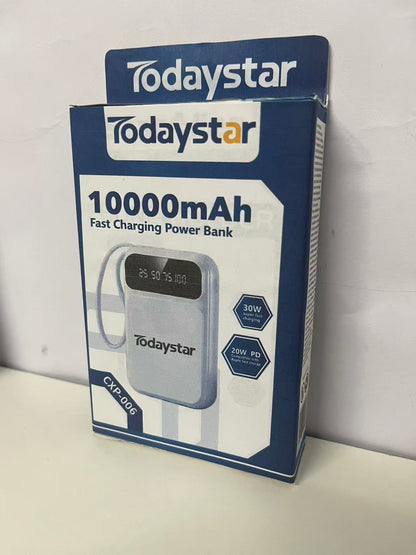 [Todaystar Portable power chargers]-10000mAh Fast Charging Power Bank - Built-in Cable Portable Charger