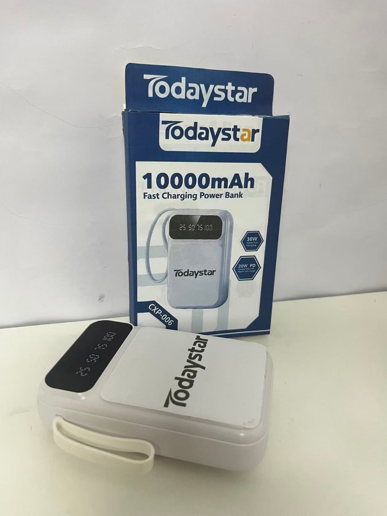 [Todaystar Portable power chargers]-10000mAh Fast Charging Power Bank - Built-in Cable Portable Charger