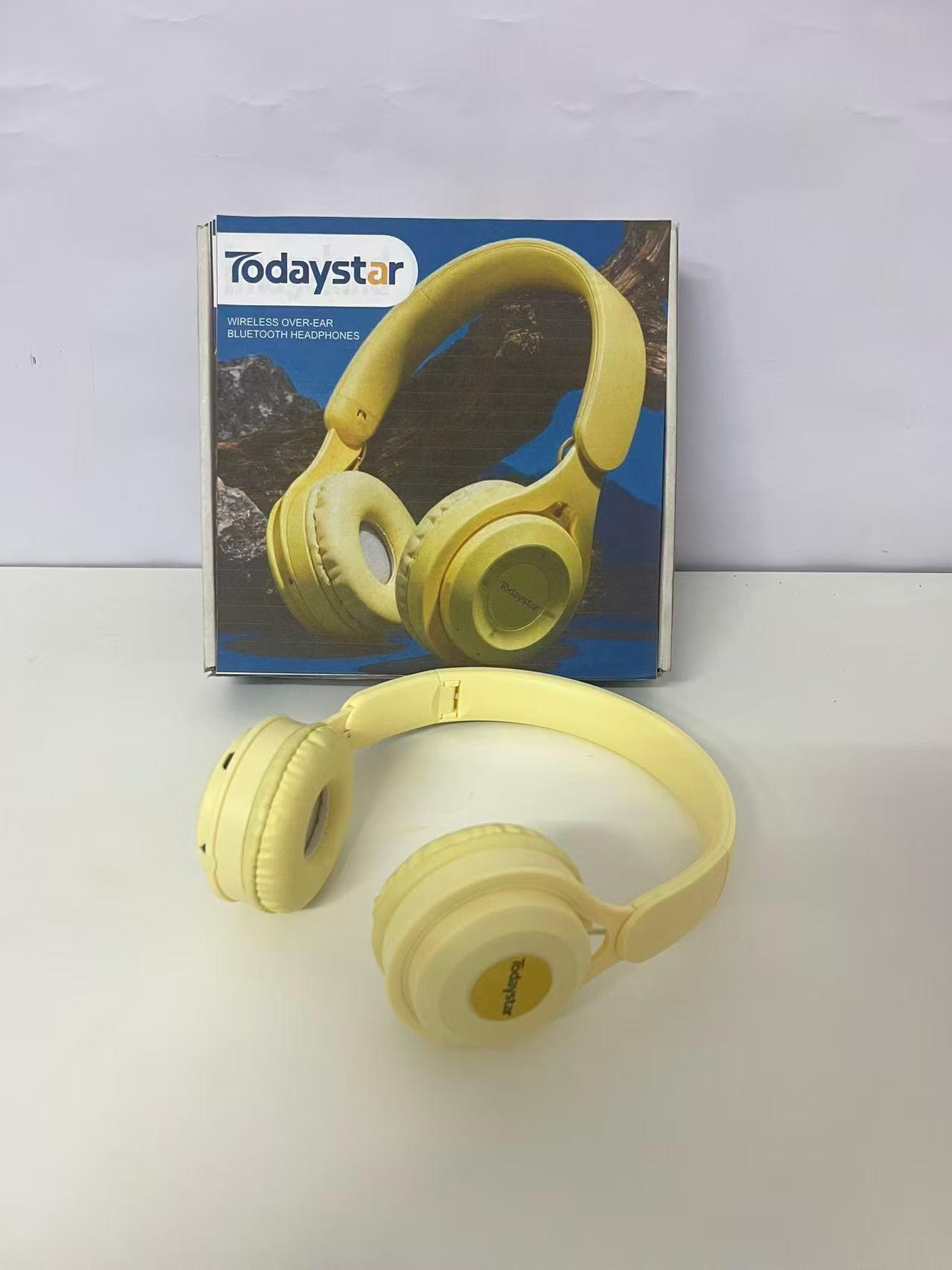 [Todaystar Headphones]-Over-Ear Bluetooth Headphones - Cream Yellow Wireless Music Headset