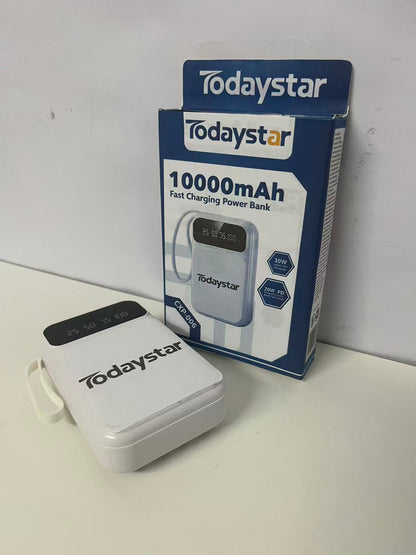 [Todaystar Portable power chargers]-10000mAh Fast Charging Power Bank - Built-in Cable Portable Charger