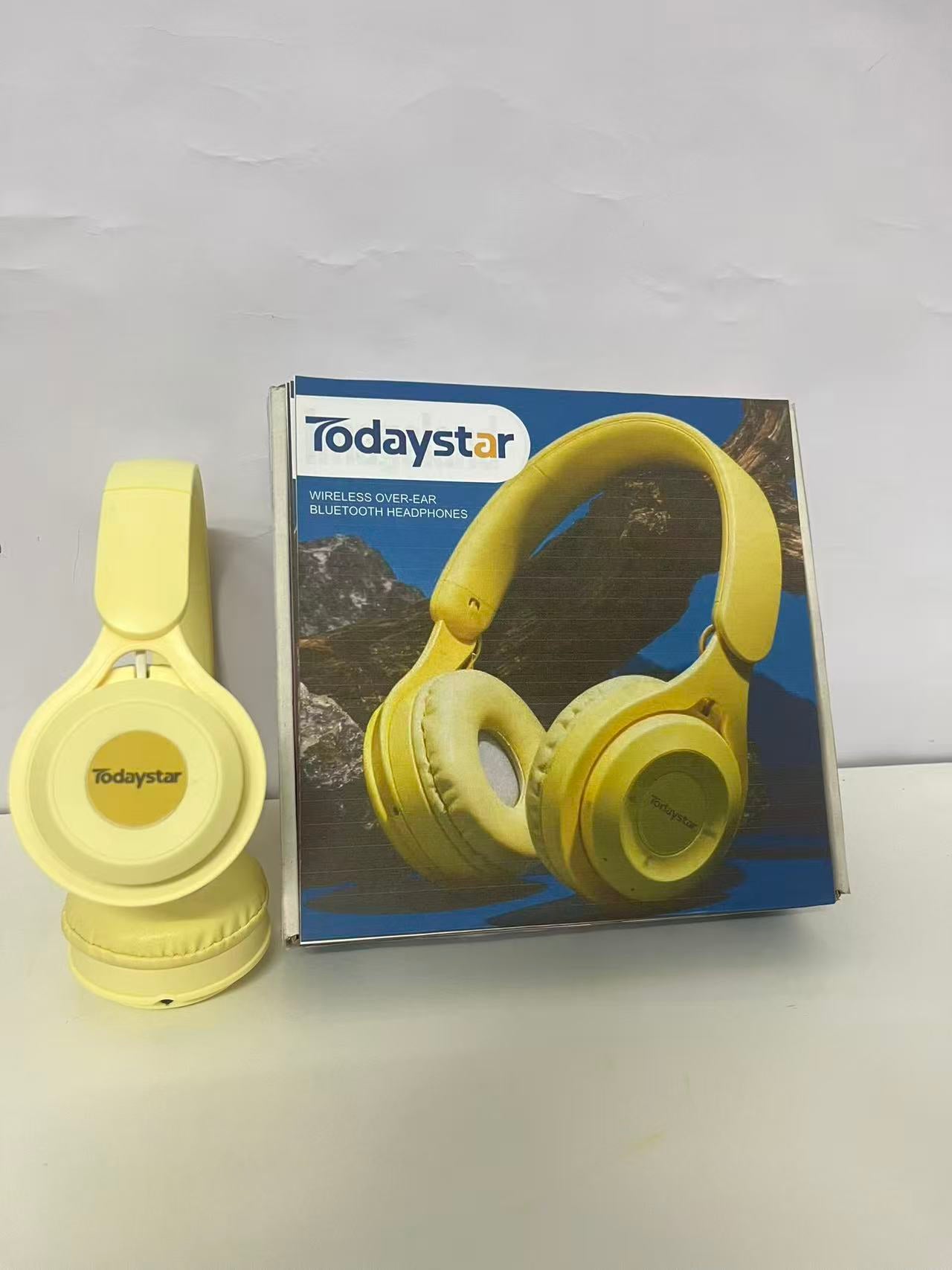 [Todaystar Headphones]-Over-Ear Bluetooth Headphones - Cream Yellow Wireless Music Headset
