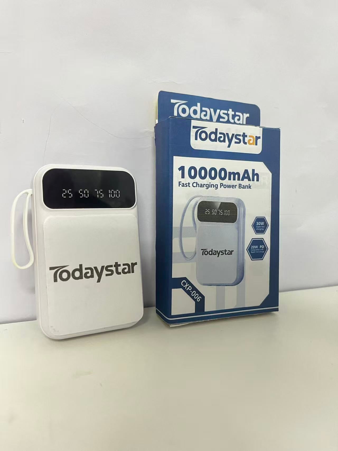 [Todaystar Portable power chargers]-10000mAh Fast Charging Power Bank - Built-in Cable Portable Charger