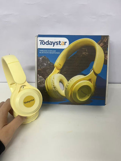 [Todaystar Headphones]-Over-Ear Bluetooth Headphones - Cream Yellow Wireless Music Headset
