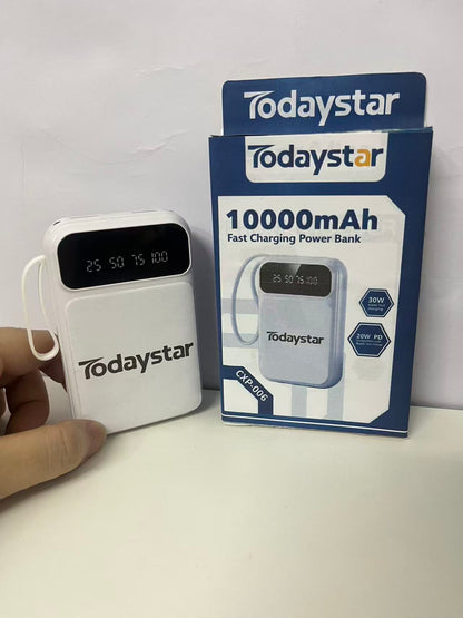 [Todaystar Portable power chargers]-10000mAh Fast Charging Power Bank - Built-in Cable Portable Charger