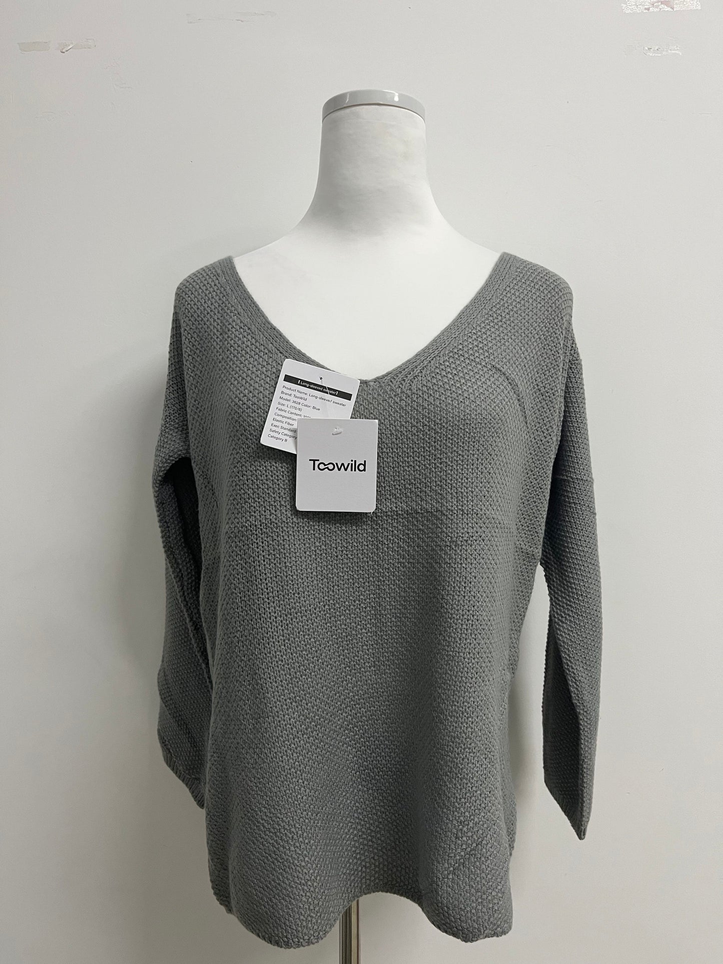 Toowild Women's V Neck Long Sleeve Knit Loose Oversized Pullover Sweater Top