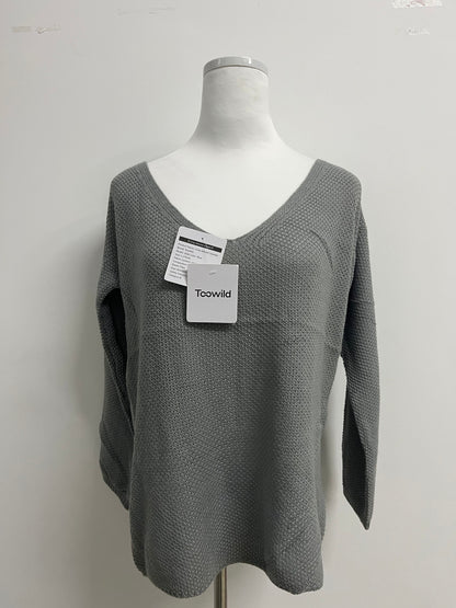 Toowild Women's V Neck Long Sleeve Knit Loose Oversized Pullover Sweater Top