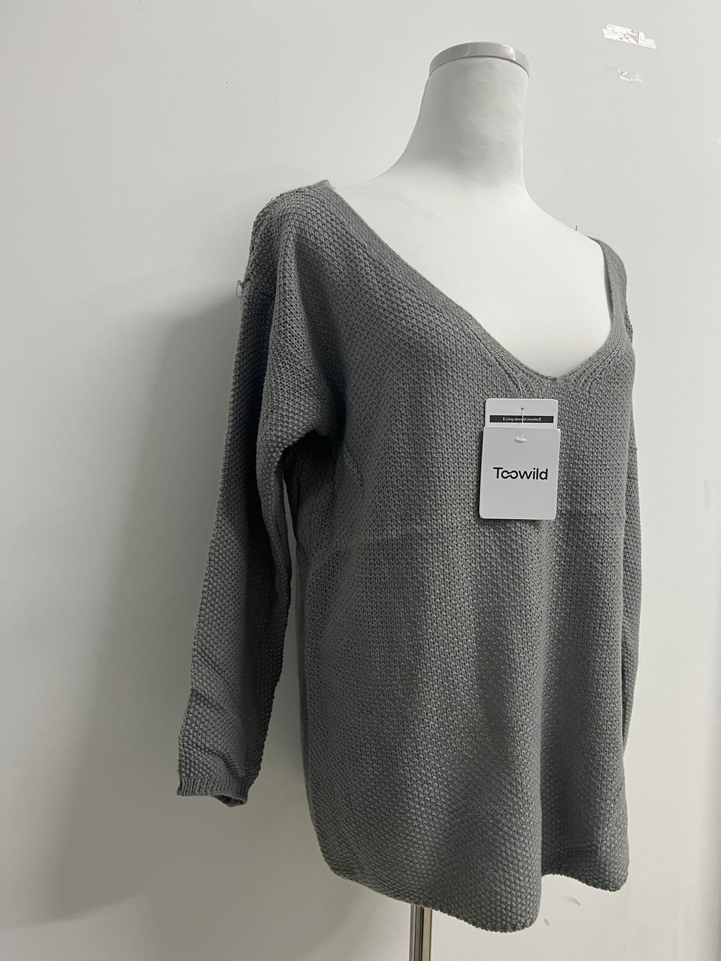 Toowild Women's V Neck Long Sleeve Knit Loose Oversized Pullover Sweater Top