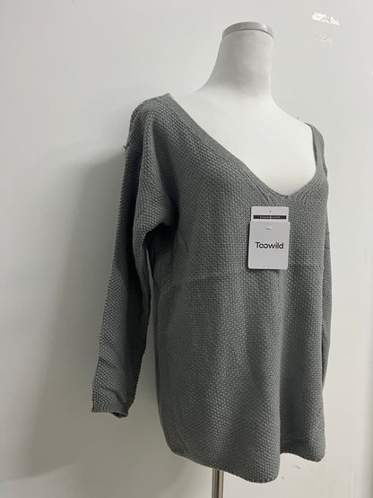 Toowild Women's V Neck Long Sleeve Knit Loose Oversized Pullover Sweater Top