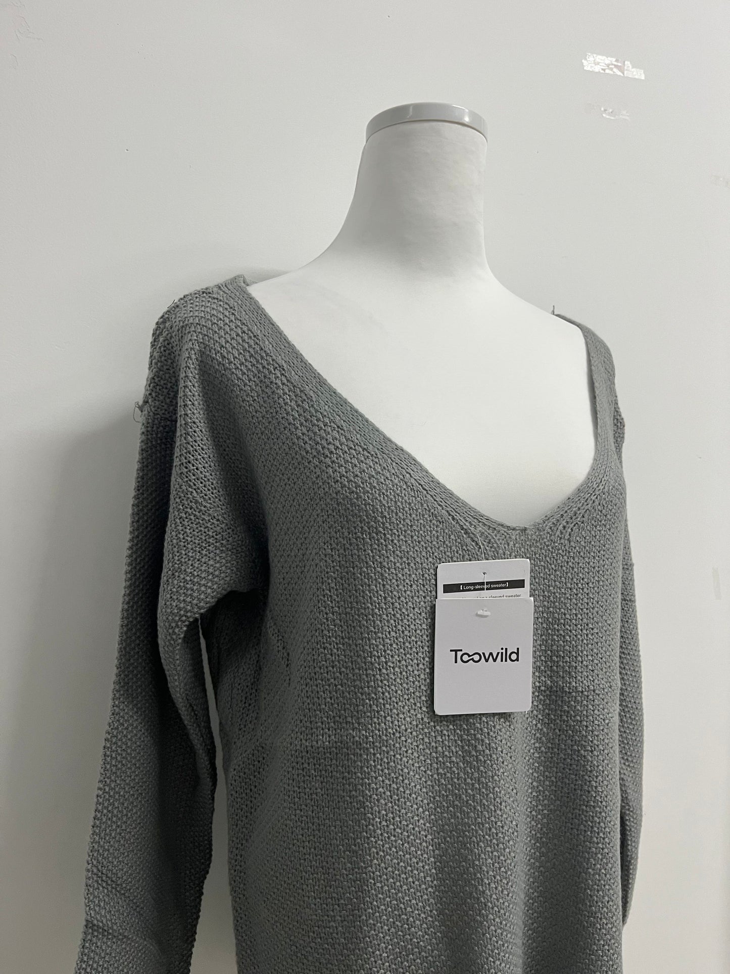 Toowild Women's V Neck Long Sleeve Knit Loose Oversized Pullover Sweater Top