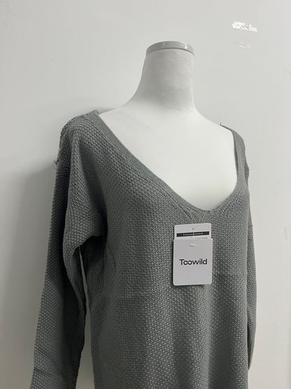 Toowild Women's V Neck Long Sleeve Knit Loose Oversized Pullover Sweater Top