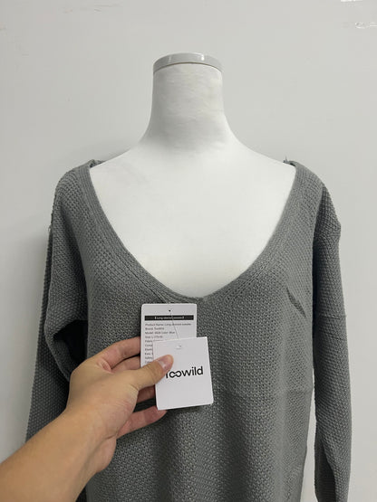 Toowild Women's V Neck Long Sleeve Knit Loose Oversized Pullover Sweater Top