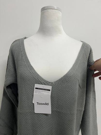 Toowild Women's V Neck Long Sleeve Knit Loose Oversized Pullover Sweater Top