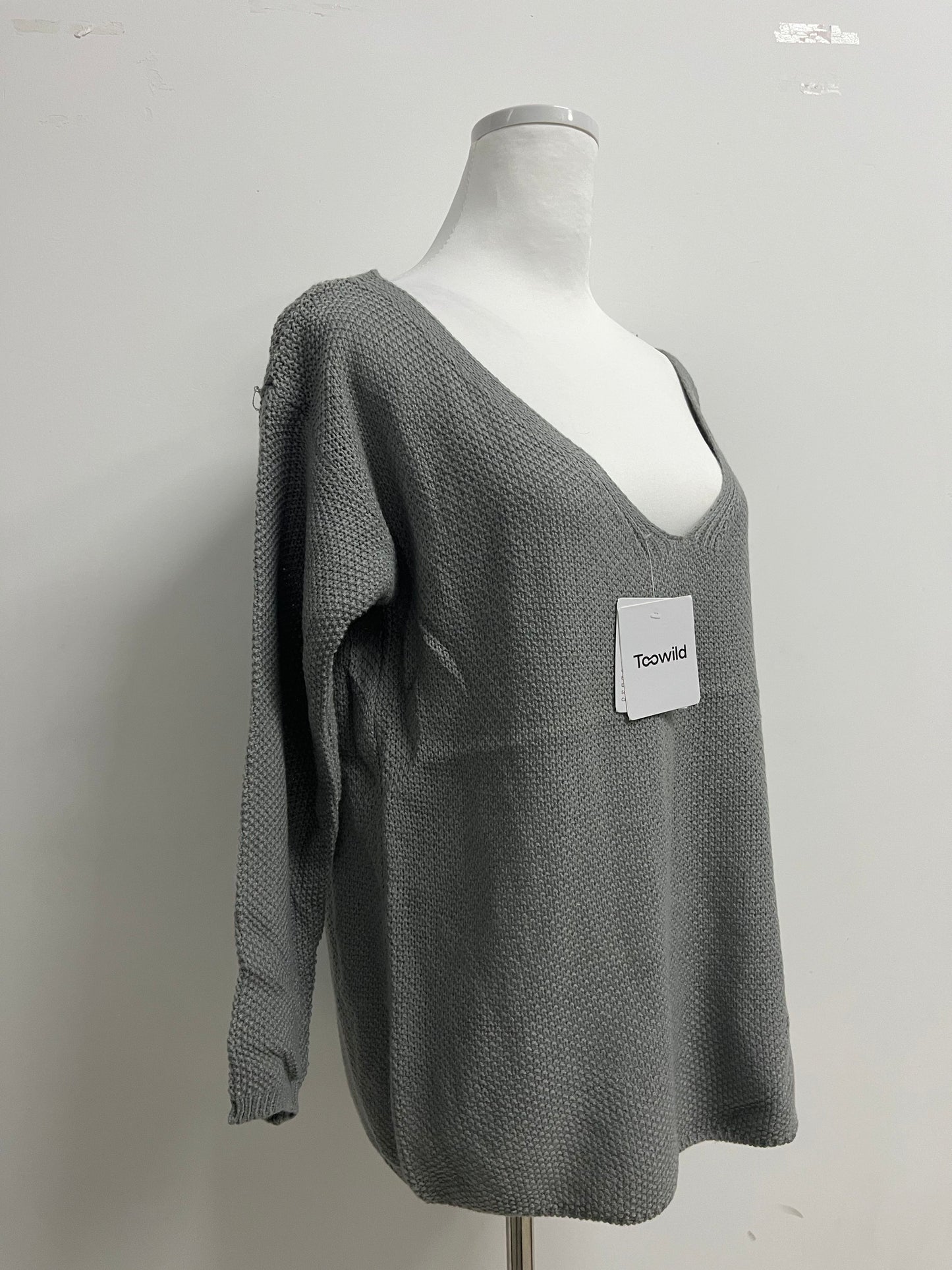 Toowild Women's V Neck Long Sleeve Knit Loose Oversized Pullover Sweater Top