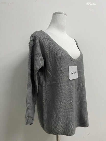 Toowild Women's V Neck Long Sleeve Knit Loose Oversized Pullover Sweater Top